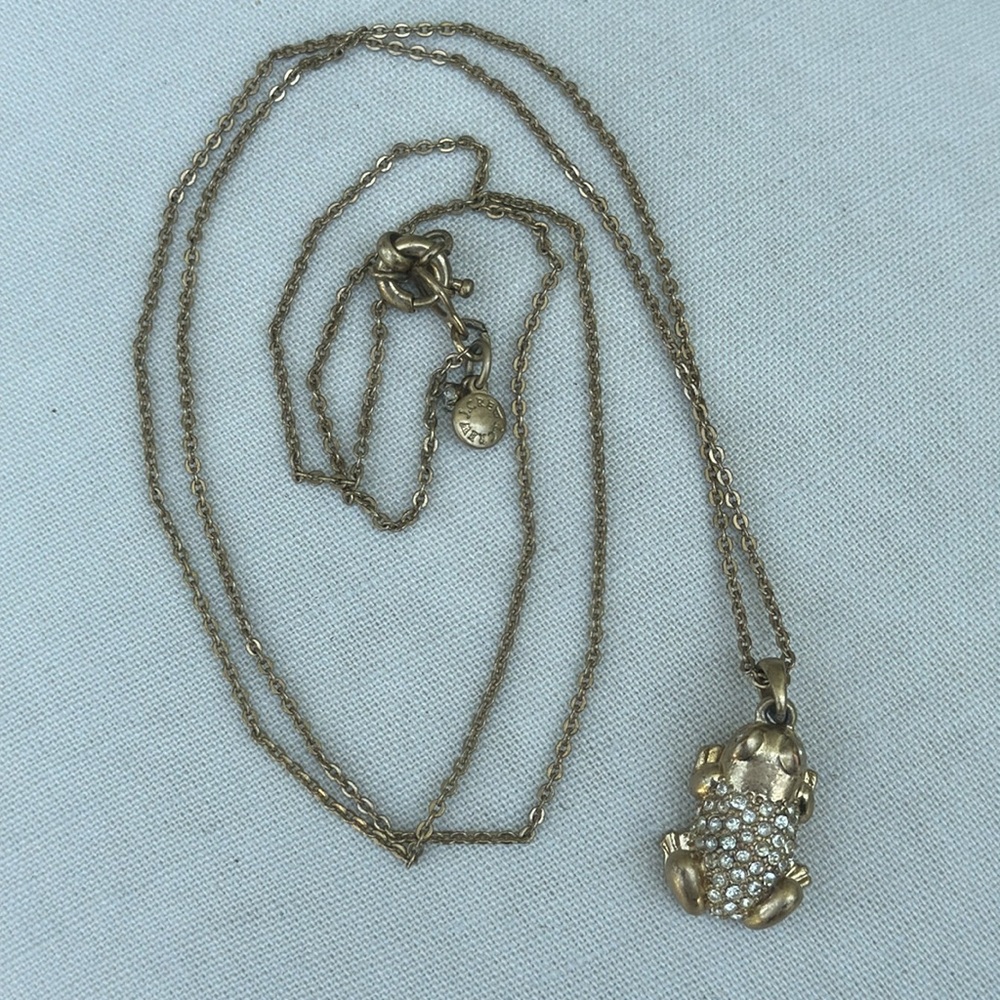 J. Crew retired crystal gold frog pendant necklace